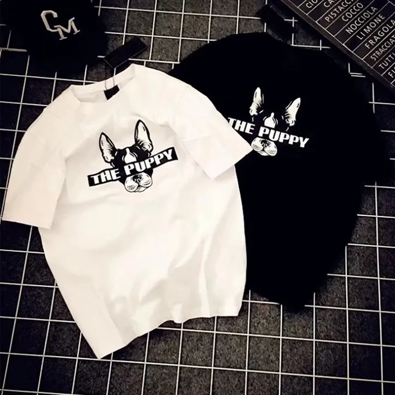 

New Women men Dog T shirt Print The Puppy Dog short Sleeve shirt Young Boy Girl Women Men shirt Black white Couple shirt