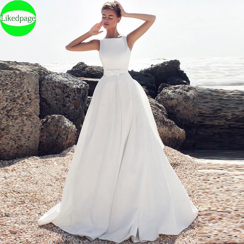 Abito Da Sposa 2021 Abiti Semplici Da Sposa In Raso A Line Robe Mariage Boda Abito Da Sposa Abito Da Sposa Economico Con Fiocco Indietro Meno