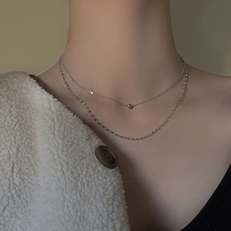 Silver Necklace 925 Sterling Silver Double Layer Necklace Round Bead Chain Cute Choker Wedding Gift For Girl Fine Jewelry NK080 Pendant Necklace Silver Necklace Charms