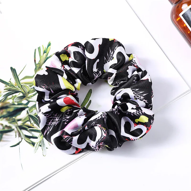 black2 Women Girls Print Satin Big Elastic Rope Bands Watermelon Fruit Cute Heart Print Scrunchies Hair Gums For Bun Make Stretch Bands - Цвет: black2