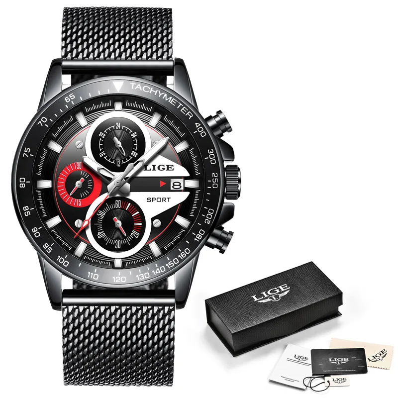 Steel Silver red LIGE Модные мужские наручные часы мужские креативные бизнес хронограф кварцевые часы из нержавеющей стали водонепроницаемые мужские часы Relogio Masculino - Цвет: Steel Silver red