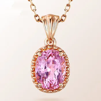 

18k rose gold color pink crystal quartz pendant necklace for women elegant gemstone fashion jewelry bijoux choker Christmas gift