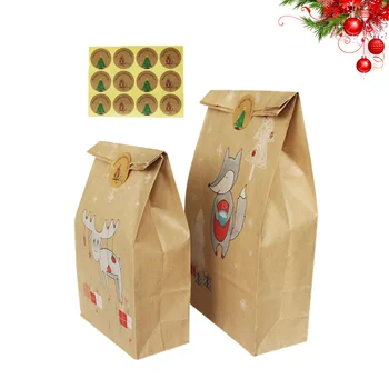 

24PCS Cartoon Creative Portable Gift Bag Paper Bags Tote Bags Baking Bag for Christmas Cafe Bakery Party Home