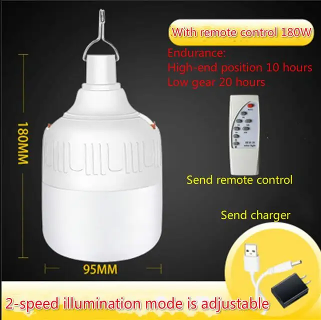 

Remote USB charging light bulb LED emergency light wireless camping light tent chandelier barbecue light 18650 lithium battery