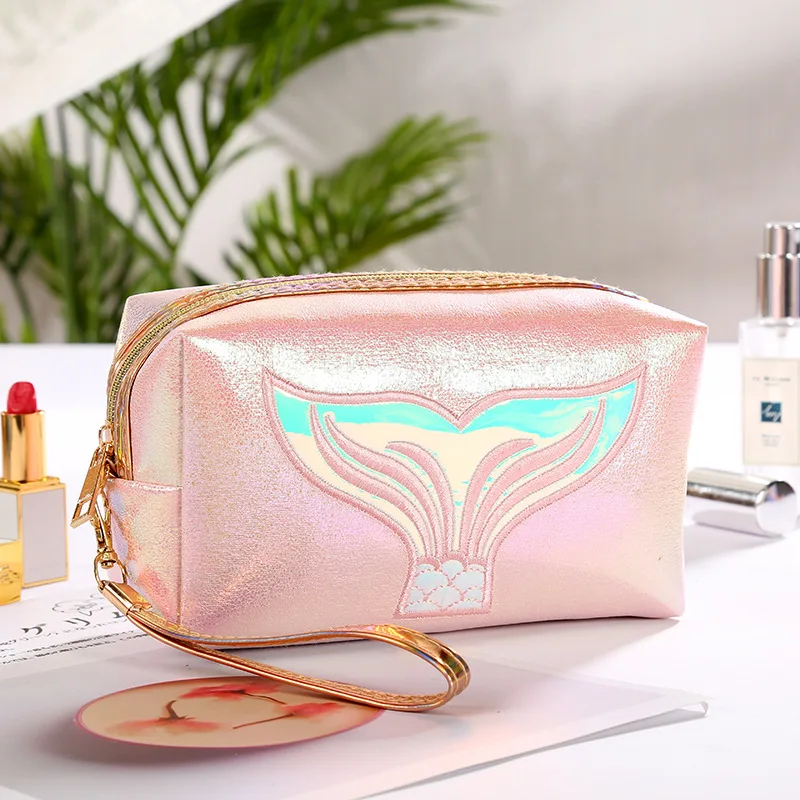 light pink WULI SEVEN стиль Русалка макияж Органайзер сумки для женщин туалетные принадлежности сумка для хранения Красочные PU дорожная косметичка - Цвет: light pink