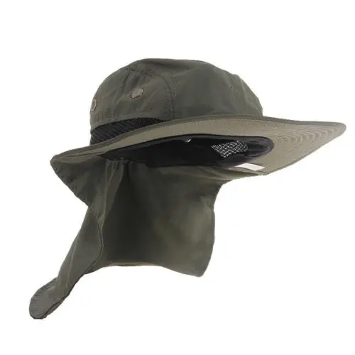 Outdoor Fishing Camping Hunting Sun Hat Hiking Cap Visor Hat Protection Neck Cover Sun Protect Caps for Men Women - Цвет: Армейский зеленый