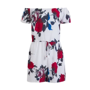 

New Fashion Women Summer Off Shoulder Beach Jumpsuit Clubwear Loose Playsuit Romper Hot Short Floral Print Jumpsuits