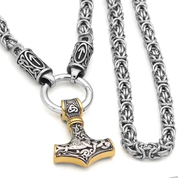 

Men stainless steel Wolf head norse viking amulet thor hammer pendant necklace viking king chain