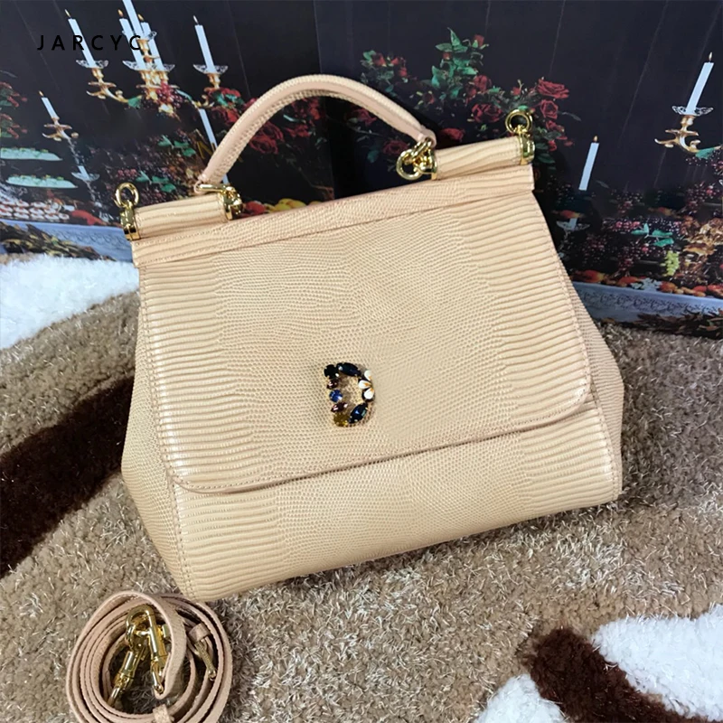 

New bare medium-sized crystal lizard-print lady bag with one shoulder inclined handbag and cowhide bag in 2019 shouldbags brand