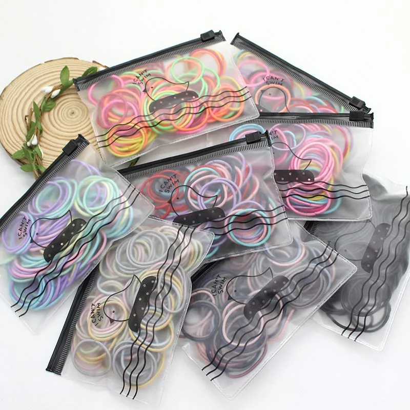 

100PCS/bag New Girls Colorful Basic Elastic Hair Bands Ponytail Holder Scrunchies Kids Hair Ropes Rubber Bands Hair Accessories