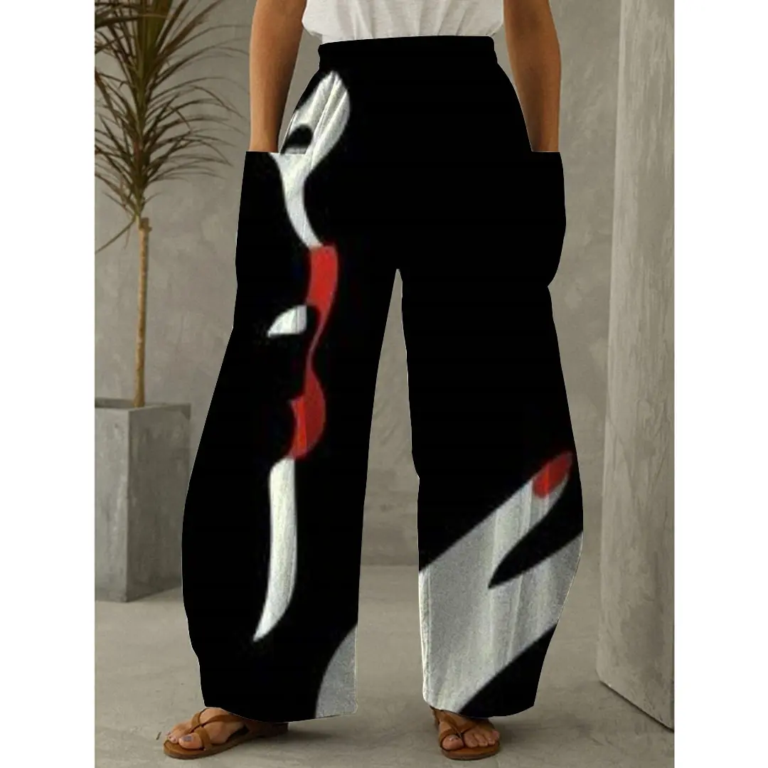 ladies cropped trousers Autumn Fashion Model Face 3D Print Woman Pants Long Trousers Baggy Pantalon Women Elastic Waist Retro Lantern Girls Cool Pants cargo capris