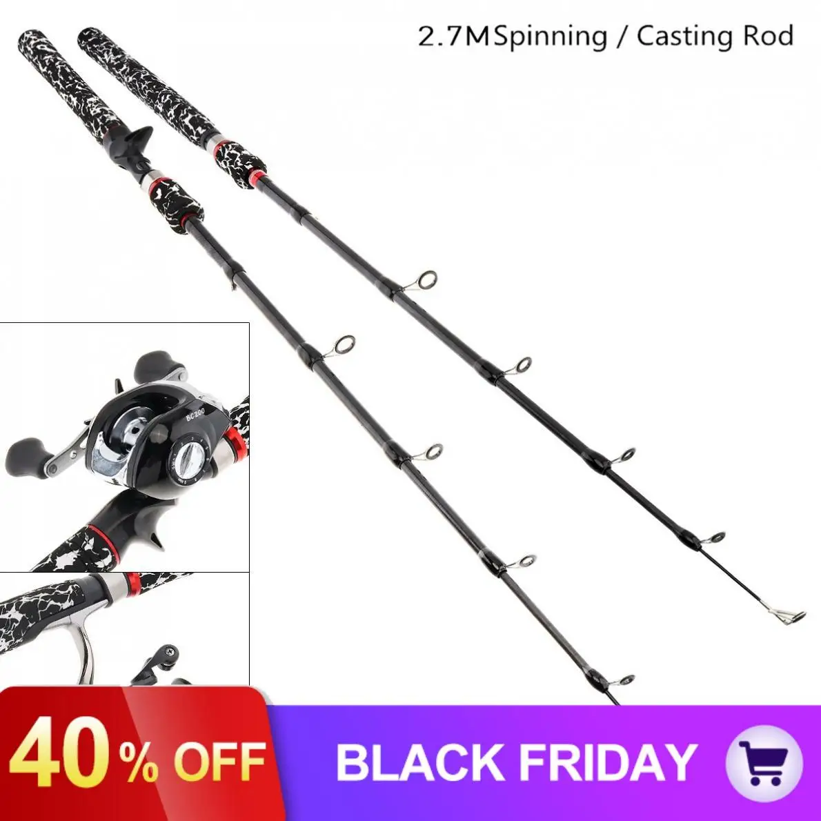 2.7m Camouflage 7 Section Carbon Fiber Lure Fishing Rod Ultra Light Spinning / Casting Fishing Pole