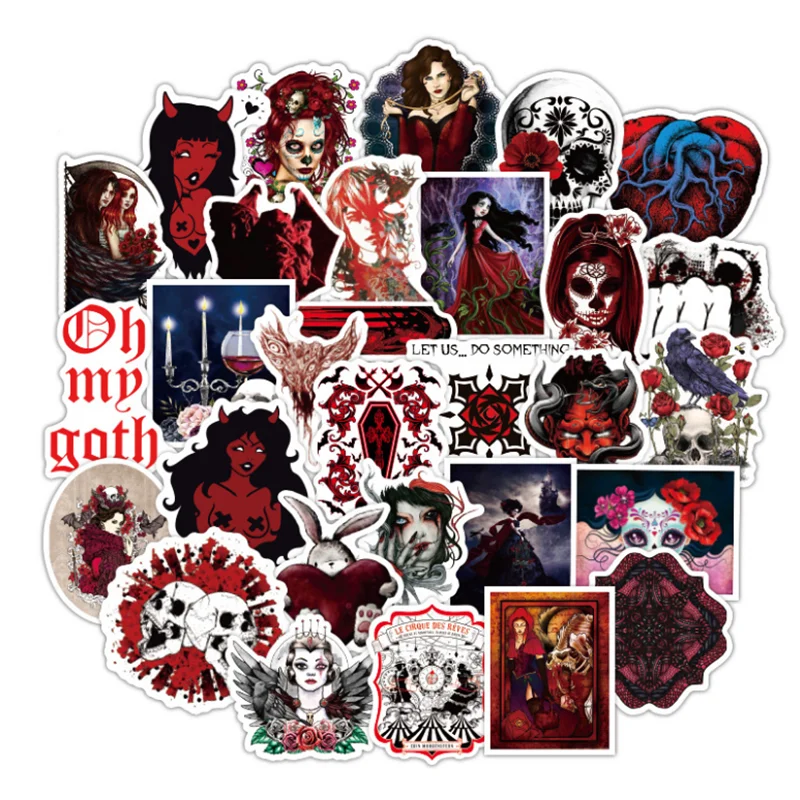 

10/30/50PCS Creative Gothic Dark Red Skull Graffiti Sticker Waterproof Trolley Case Notebook Slide Decoration Wholesale