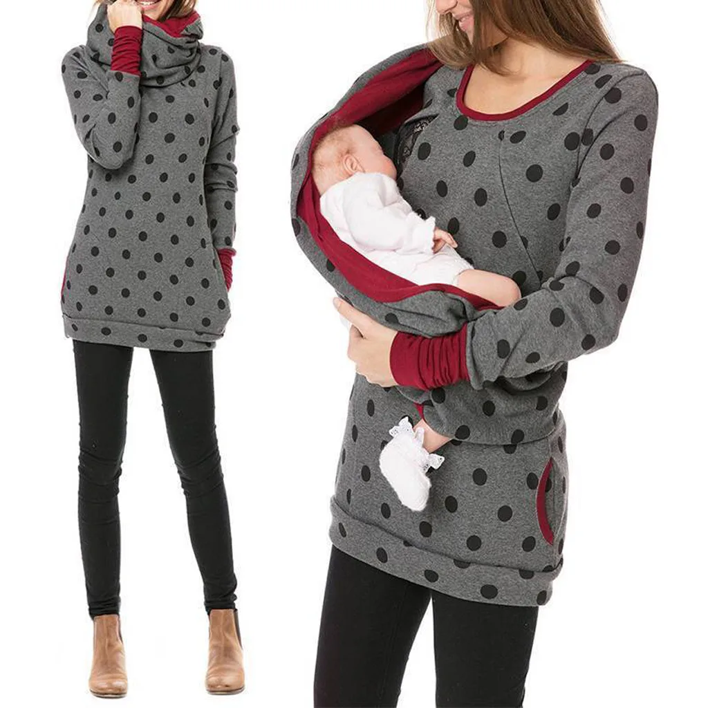 Женская блузка для беременных худи Толстовка с капюшоном материнское Грудное вскармливание Джемпер Топ рубашка мама Повседневная зимняя блузка рубашка C850