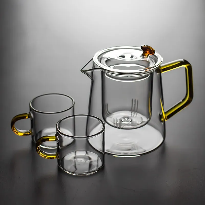 A-Yellow 1Pot 2Cups Uniho, 5 шт., набор чайников, стеклянный фильтр, пуэр, чайник, высокая термостойкость, цветочный чай, черные чайные горшки, Офисная кофеварка - Цвет: A-Yellow 1Pot 2Cups