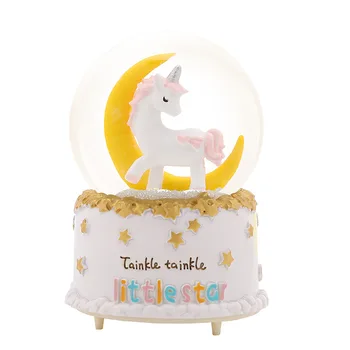 

Mascot Rainbow Unicorn Figurines Crystal Ball Rotating Music Box Christmas Decoration Crafts Home Decoration Accessories Gifts