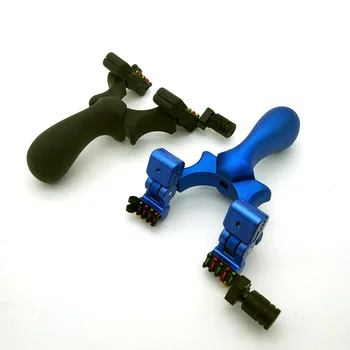 

Hot sale blue resin slingshot mechanical aiming flat leather free tied slingshot with rubber band dragon tongue 2019 new