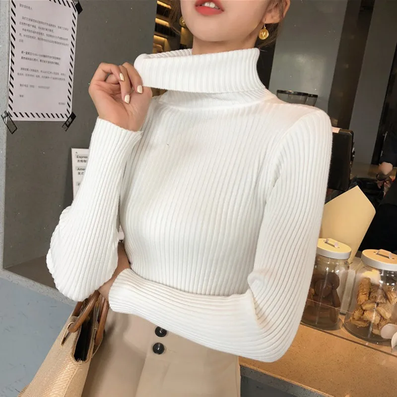 Women Autumn Sweaters Slim Soft Long Sleeve Turtleneck Knit Pullover Tops Ladies Sexy Stretch Fashion Wild Sweater