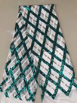 

green African Organza Sequins Lace Fabric 2019 Hot Sale Nigerian Wedding Dress High Quality Organza French Net Mesh Lace FFD1016