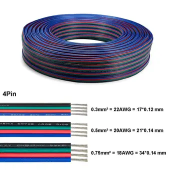 

20m 4 Pin Electrical Wire 18/20/22AWG Extension Cable For 3528 5050 RGB Bulb Lamps Light Module Controller SM JST Connector