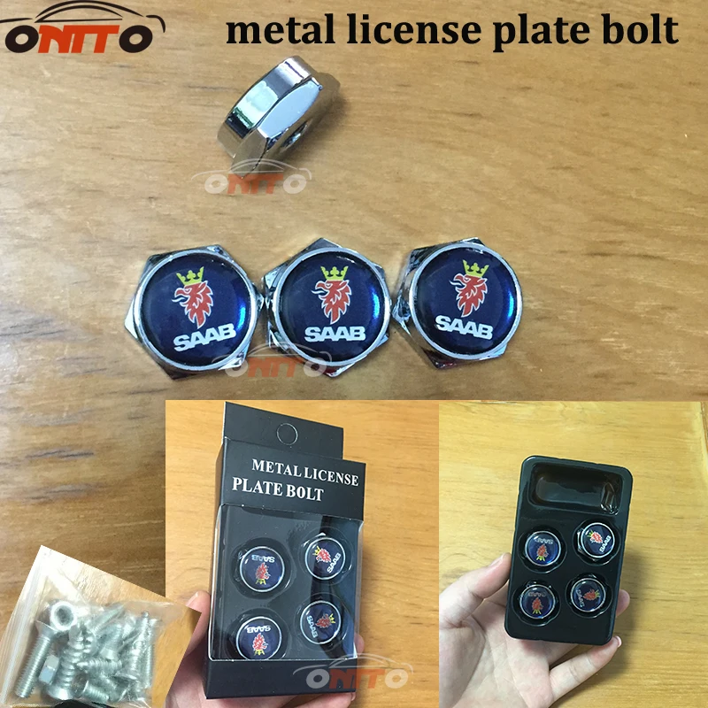 

Car Truck License Plate Frames Tag Cap Domestic Metal Fasteners Screw Caps Cover 4pcs/set for saab 9-3 9-5 93 95 BJ SCS
