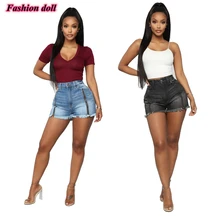 Летние джинсовые шорты, синие/черные сексуальные джинсы на молнии, популярные ковбойские шорты, средняя талия, хлопок, без эластичности