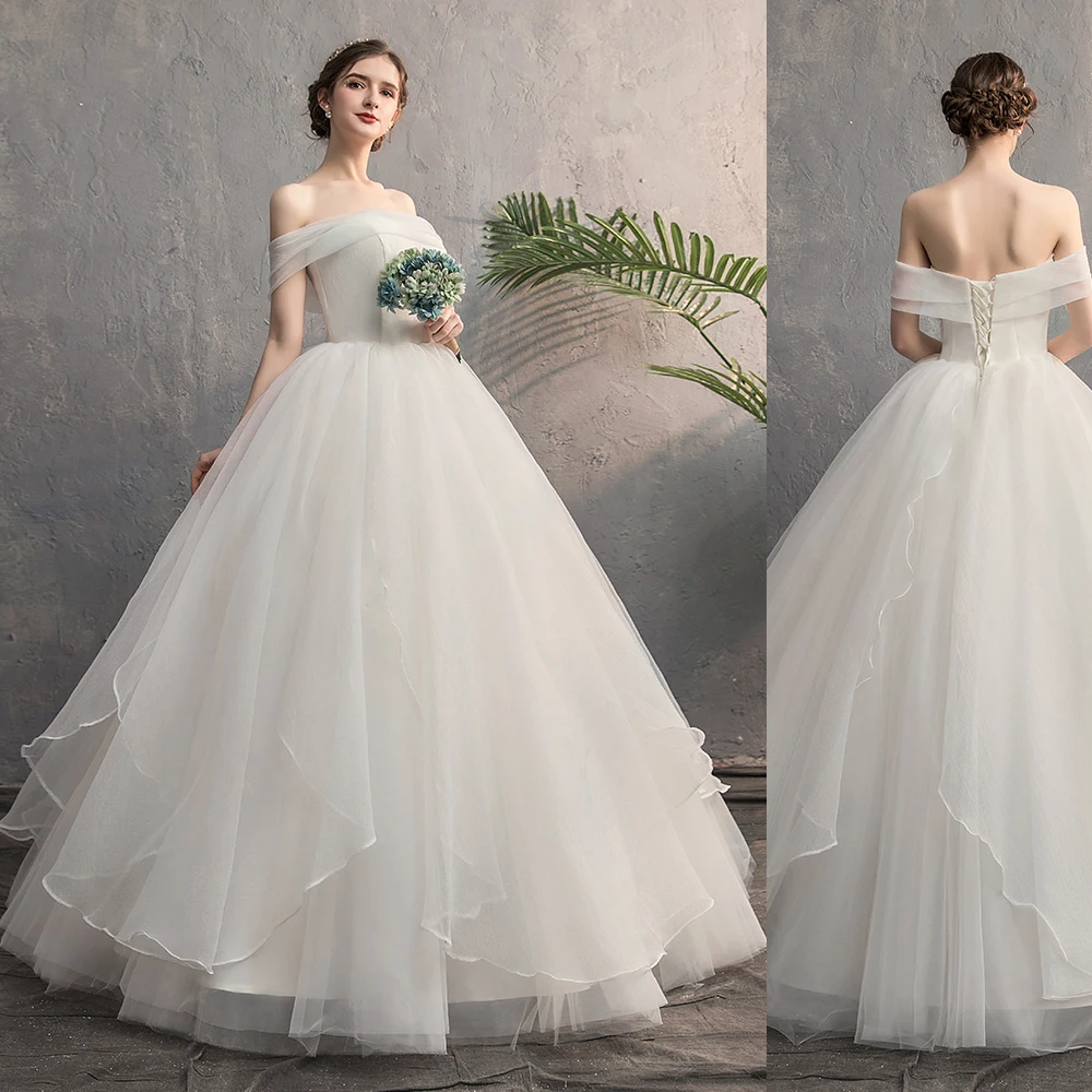 

С открытыми плечами Свадебные платья с оборками из органзы трапециевидной формы; Обувь под свадебное платье для невесты Дешевые Длинные Кружева Свадебное бальное платье индивидуальный заказ