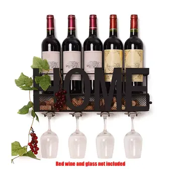 

5 Bottles Stemware Kitchen Bar Wine Rack Living Room Glass Holder Wall Mounted Display Rustic Storage Shelf Hanging Iron