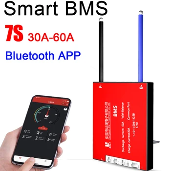 

DYKB Smart 7S 24V Li-ion Lithium Battery Protection Board 3.7V BMS 30A 40A 60A Continuous Bluetooth APP PC software