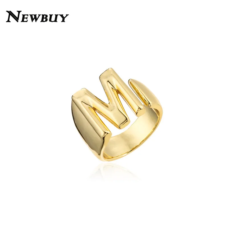 HollowAZLetterGoldColorMetalAdjustableOpeningRingInitials