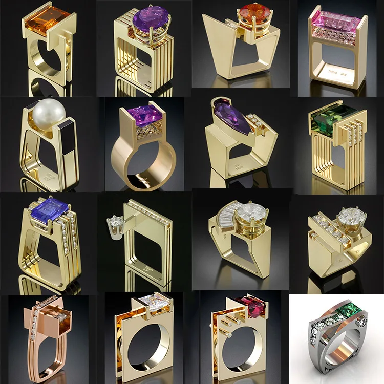 

Unique Geometric Crystal Zircon Stone Ring Fashion Silver Yellow Gold Ring Jewelry Promise Wedding Engagement Rings For Women