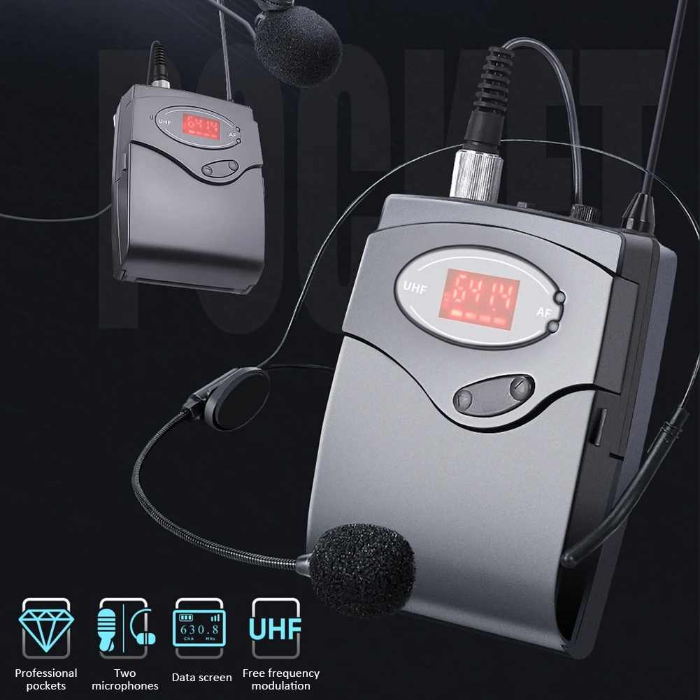 

High quality FM Radio Transmitter Wireless Microphone U Band Transmitter + Receiver Headset Collar Clip-On MIC