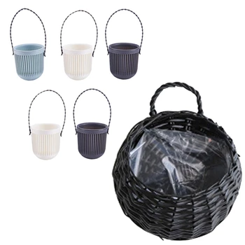 

1x Wicker Bird's Nest Flower Pot Black & 5Pcs Plastic Hanging Orchid Pot Balcony Creative Wall Hanging Flower Pot
