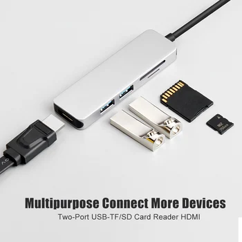 

USB-C Hub HDMI Adapter 5 in 1 Dongle USB Type-C to HDMI Card Reader 2 Ports SP99