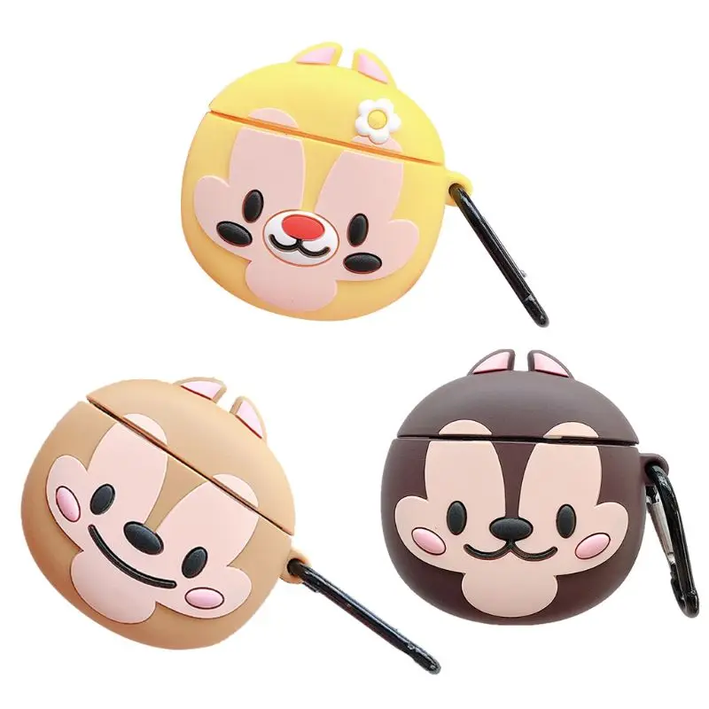

Cute Squirrel Pattern Soft Silicone Protective Case Shockproof Cover Skin Protector with Carabiner for Airpods 1/2 Charging Box