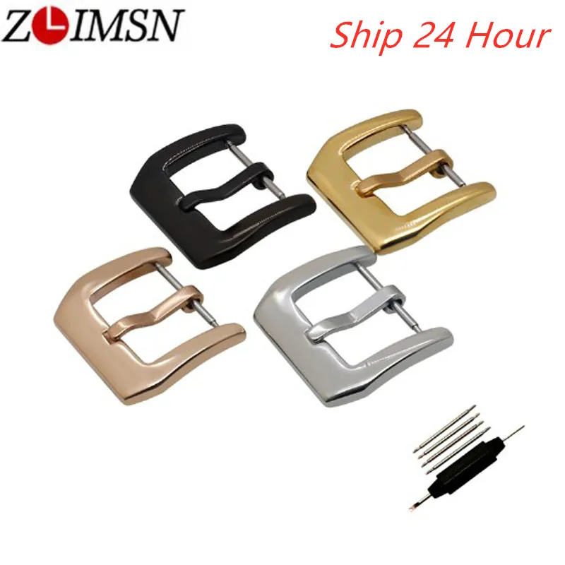 

ZLIMSN 500pcs PURE Solid Stainless Steel Watch Buckle Replacement Silver Black 18 20 22 24 26mm Clasp for Leather Watchband