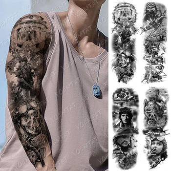 

Large Arm Sleeve Tattoo Airplane soldier Pilot Waterproof Temporary Tatto Sticker Sailing Compass Body Art Full Fake Tatoo Women