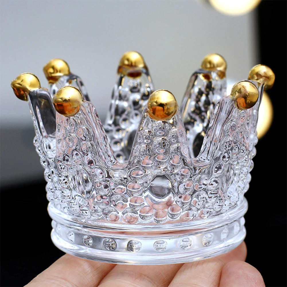 Practical Display Desktop Bathroom Puff Cosmetic Ashtray Crown Shape Transparent Storage Dresser Makeup Sponge Holders Glass