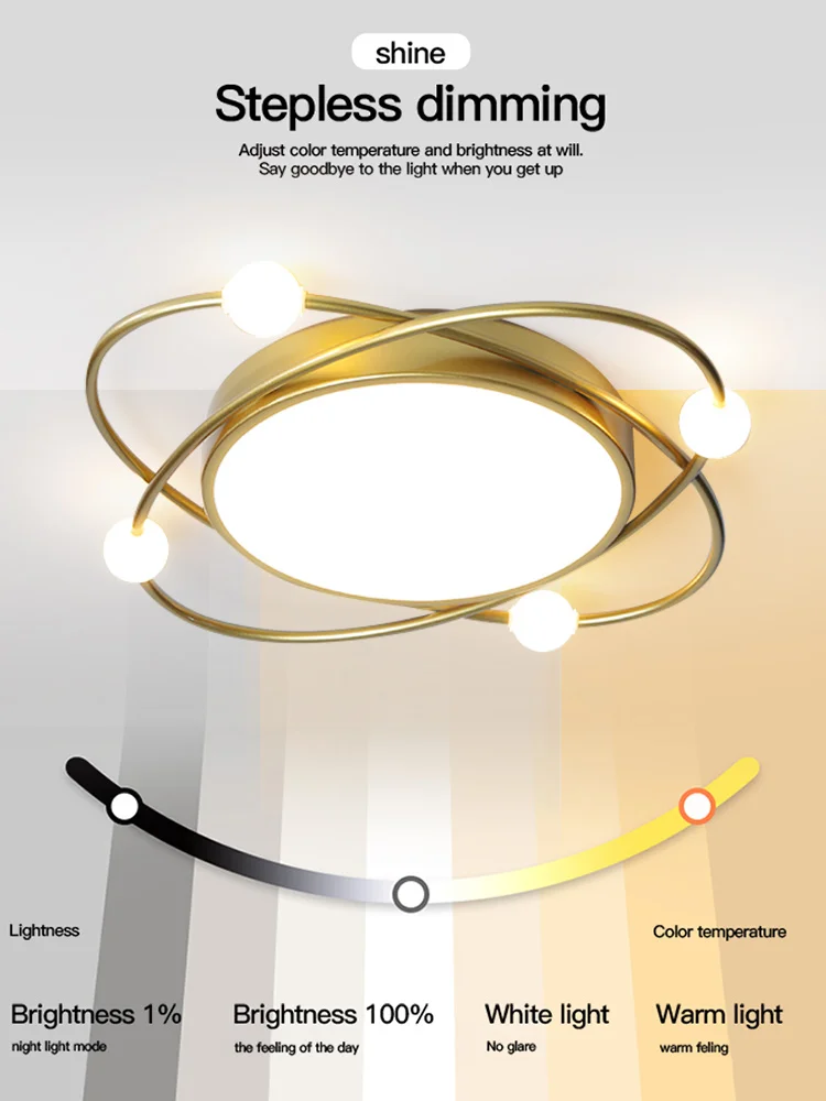 Modern Gold 3-Light LED Chandelier 3 Color Modes Remote Control Starry  Reflection Light