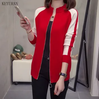 

Plus Size Knitted Cardigan Women 2020 Autumn Winter Fashion Patchwork Zipper Knitwear Coat Female Oversize Ladies Knit Jacket