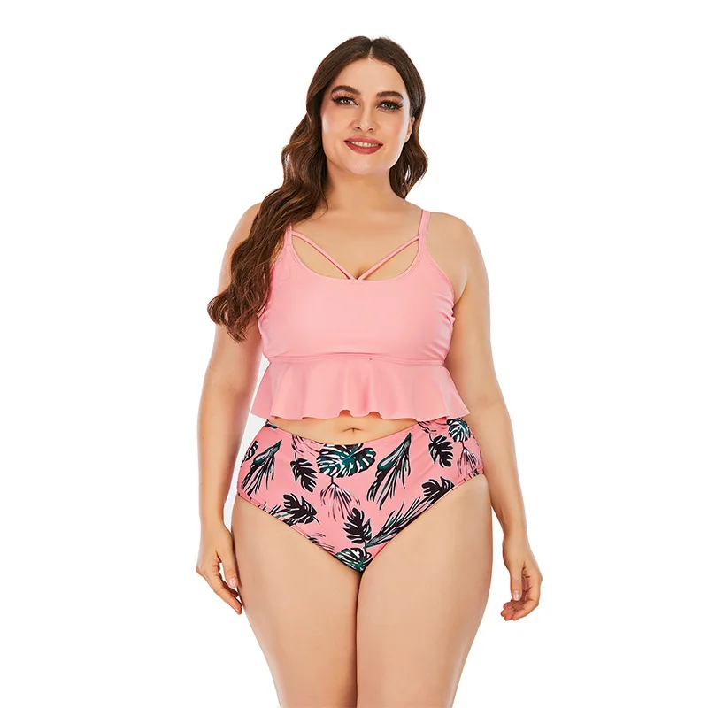 

2022 Plus Size Swimwear Sexy Women Two Piece Ruffle Swimsuit Print Floral High Waist Larges Big Tankini Beach Bathing Suit 5XL