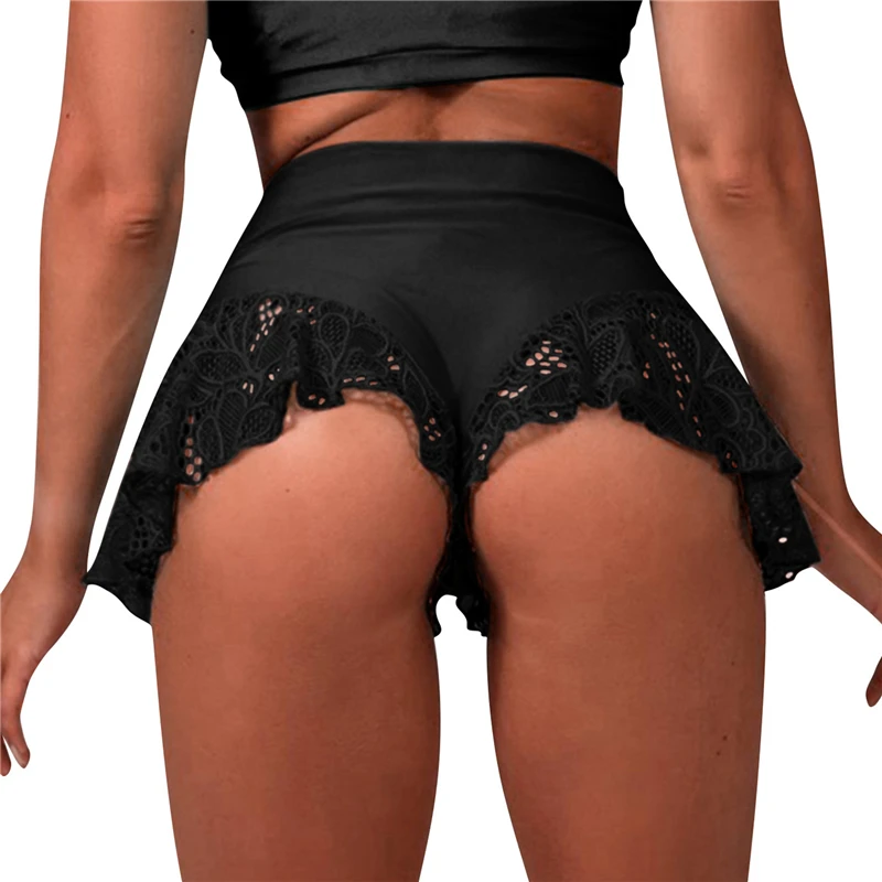 matching tracksuit set Sexy High Waist Shorts New Women'S Lace Solid Color Ruffle Dance Shorts Shorts Mini Tight Bottom Summer Mature Clothes cute pj sets Women's Sets