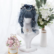

CTRLALT Blue Short Body Wave Bob Synthetic Wigs For Women White Wig With Bangs Natural Hair Cosplay Lolita
