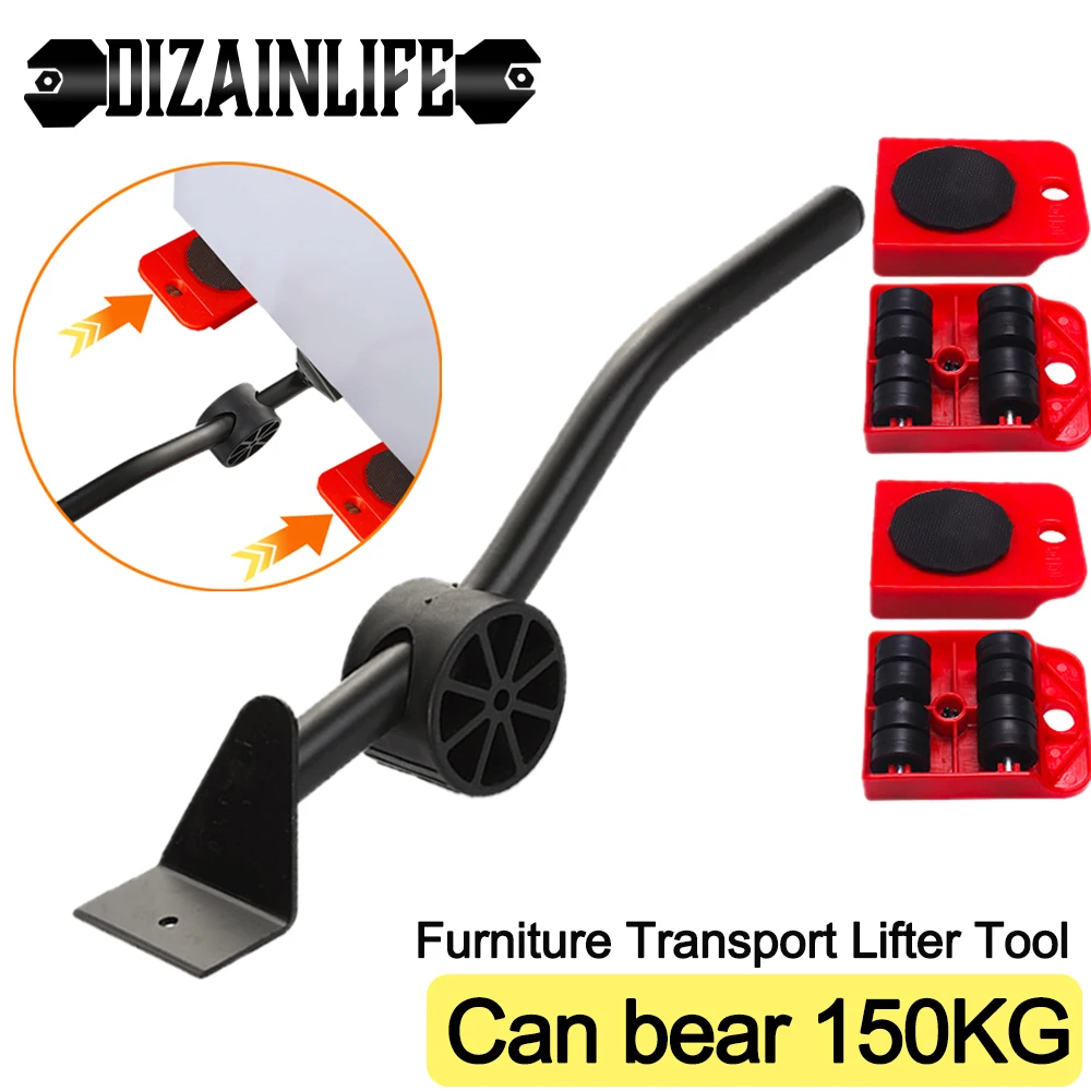 Heavy Furniture Lifter Professional Roller Move Tools Set Wheel Bar Mover Sliders Transporter Kit Trolley for 220Lbs/100Kg-0
