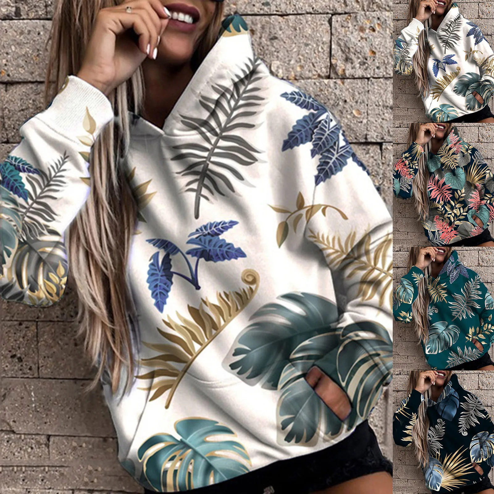 Plus Size Women Hoodies Fashion Landscape Mountain Printed Pullover Long Sleeve Sweatshirt Autumn Winter Warm Hooded Tops Loose 2