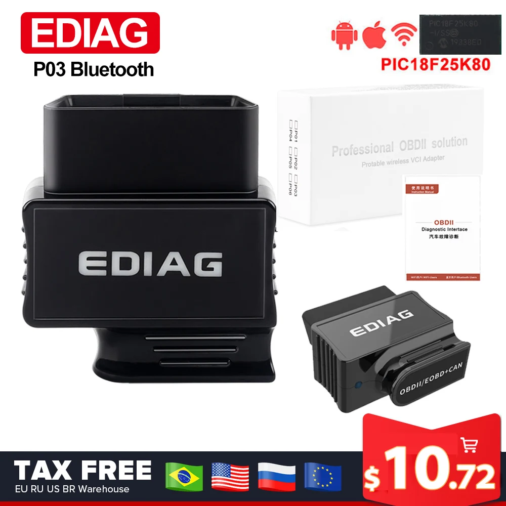 Диагностический сканер Ediag P01 P02 P03 ELM327 V1.5 Wi-Fi/Bluetooth PIC18F25K80 для Android/IOS Elm 327 obd2 PK KW902 ICAR2