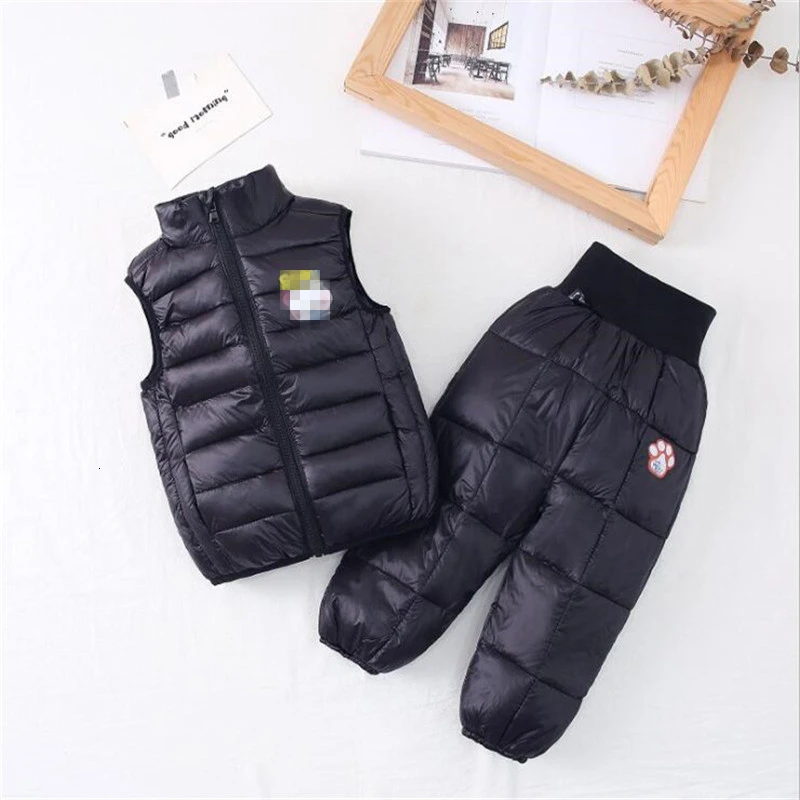 1-5Y Baby Kids Clothes Set Winter Girls Sleeveless Vest Jacket Boys Cartoon Print Pant Costume Suit for Children Clothing Sets