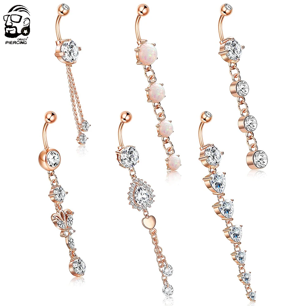 Bohemia Long Dangle Belly Button Rings Surgical Steel Crystal Navel Rings Belly Piercings Women Men Body Jewelry