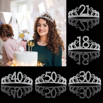 

Women Birthday Crown 30th 40th Glitter Crystal Birthday Hat For Adult Birthday Anniversary Party Prom Diadem Hair Accessories