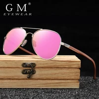 Lunettes de soleil de marque GM pour femmes, monture en bois rouge avec cadre en métal, lunettes de soleil en bois pour hommes et femmes, boîte cadeau en papier S2801 1